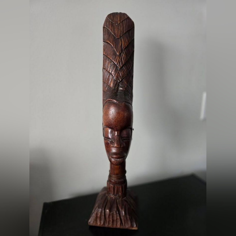 24"H Authentic West African Carved Wood Female Tribal Bust